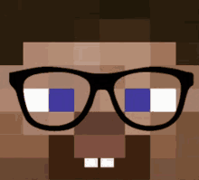 a minecraft character wearing glasses with purple and white squares on his eyes