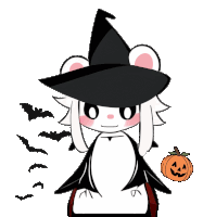 a drawing of a bunny wearing a witch hat