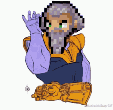 a pixel art drawing of a man with a beard wearing a glove