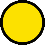 a yellow circle with a black border on a white background