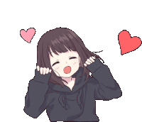 a girl in a black hoodie with hearts around her