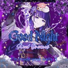 a picture of a girl with purple hair and the words good night sweet dreams