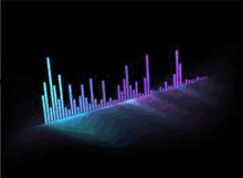 a sound wave with purple and blue lights on a dark background .