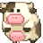 a pixel art of a brown and white cow with a pink nose and mouth .