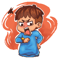 a cartoon drawing of a boy with an angry face and a watch on his wrist