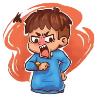 a cartoon drawing of a boy with an angry face and a watch on his wrist