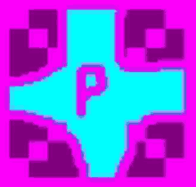 a pixel art of a letter p on a pink background