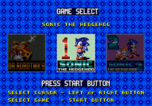 a game select screen for sonic the hedgehog shows three characters