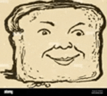 a drawing of a slice of bread with a face on it .