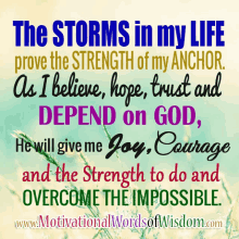 a poster that says the storms in my life prove the strength of my anchor and the strength to do and overcome the impossible