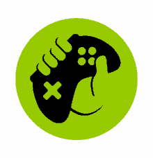 a green circle with a black icon of a video game controller