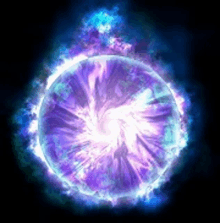 a purple and blue sphere with a swirl in the middle of it on a dark background .