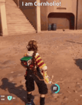 a person in a video game with the words i am cornholio