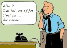 a cartoon of a man talking on a phone with a speech bubble above him .