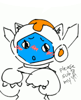 a drawing of a cat with a blue face and the words " please sub to my life "