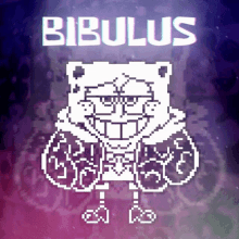 a pixel art drawing of spongebob with the word bibulus on the bottom