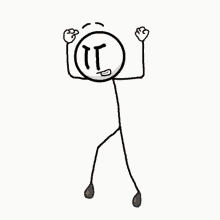 a stick figure with a circle in the middle of his head is standing with his arms in the air .