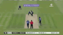 a group of people are playing a game of cricket on a cricket field .