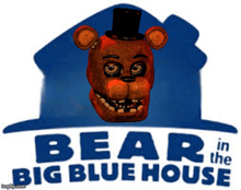a logo for bear in the big blue house with a brown bear