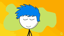 a stick figure with blue hair and the number 6 on the bottom