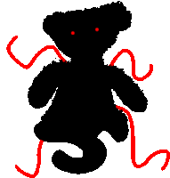 a silhouette of a teddy bear with red eyes