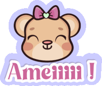 a teddy bear with a pink bow and the word ameiiii !