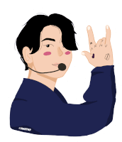 a cartoon drawing of a man with a microphone and army tattoos on his hand