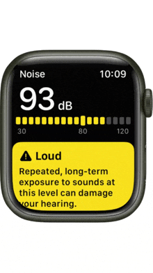 a smart watch displays a warning that 93 db is loud