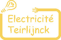 a yellow sign that says electricite teirlijnck with a light bulb in the background