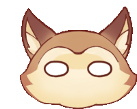 a cartoon drawing of a fox 's face with white eyes and ears