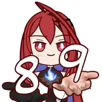 a cartoon girl with red hair is holding a hand with the number 89 on it