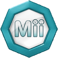 a blue and white logo for mii with smiley faces