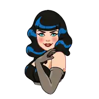 a cartoon drawing of a woman with black hair and blue highlights