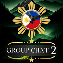 a group chat 2 sign with a flag and eagle