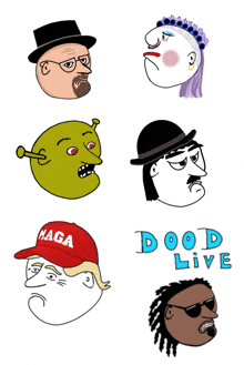 a drawing of shrek wearing a maga hat and breaking bad wearing a hat