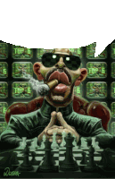 a cartoon of a man smoking a cigar while playing chess with the words top 6 on the screen behind him