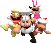 a group of cartoon characters including a chef and a bunny