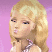 a close up of a barbie doll with blonde hair and blue eyes