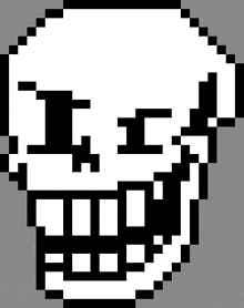 a pixel art drawing of a skull with the word i on it 's face .