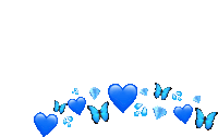 a white background with blue hearts and butterflies