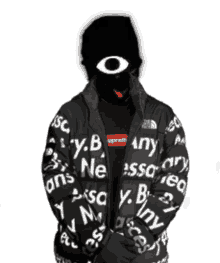 a person wearing a black jacket that says y.b on it