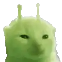 a close up of a green cat with antennas on its head on a white background .