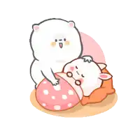 a cartoon of a cat putting a pillow on a rabbit 's head