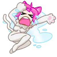 a cartoon of a girl with pink hair and white clothes crying
