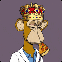 a cartoon of a monkey wearing a crown holding a slice of pizza