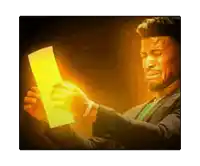 a man in a suit is holding a piece of paper in his hand