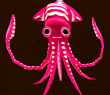 a pink squid with white stripes on its body