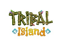 a tribal island logo with feathers and bones on a white background