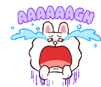 a cartoon rabbit is crying with tears coming out of its eyes and the words aaaaagh written above it