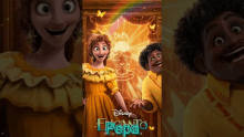 a movie poster for disney 's encanto shows a woman and a boy